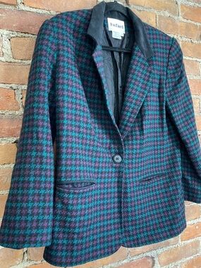 RAFAEL Teal & Purple Houndstooth Wool Blazer